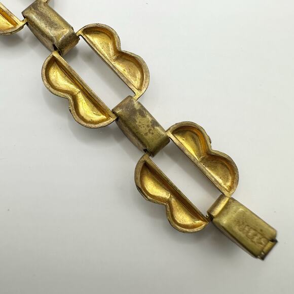 Vintage Bracelet 7" Spain Damascene Mother of Pearl Link Etched Copper Retro - Picture 10 of 11